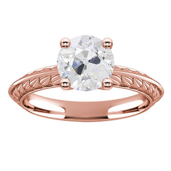 Solitaire Round Old Mine Cut Diamond Ring 3 Carats Rose Gold 14K