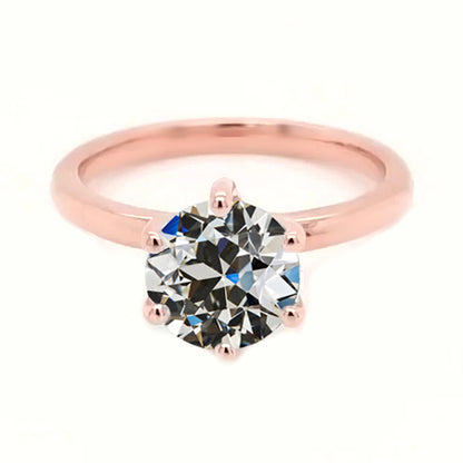 Rose Golden Solitaire Round Old European Diamond Ring