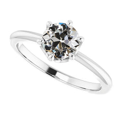Solitaire Round Old Mine Cut Natural Earth Mined Diamond Ring 6 Prong Set 2 Carats