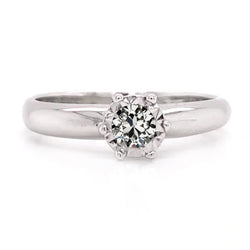 Solitaire Round Old Mine Cut Diamond Ring Prong Set 0.75 Carats