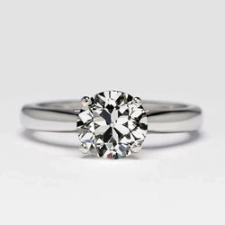 Solitaire Round Old Mine Cut Natural Earth Mined Diamond Ring Tapered Shank 2 Carats