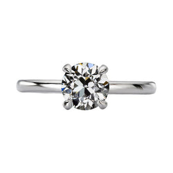 Solitaire Round Old Mine Cut Diamond Ring White Gold 2 Carats