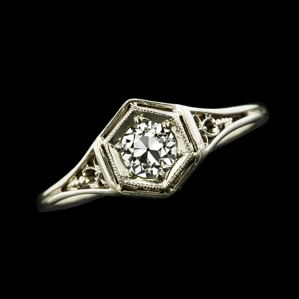 Solitaire Round Old Miner Diamond Ring Antique Style
