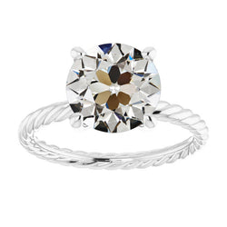 Solitaire Round Old Miner Diamond Ring Rope Style 4 Carats Gold