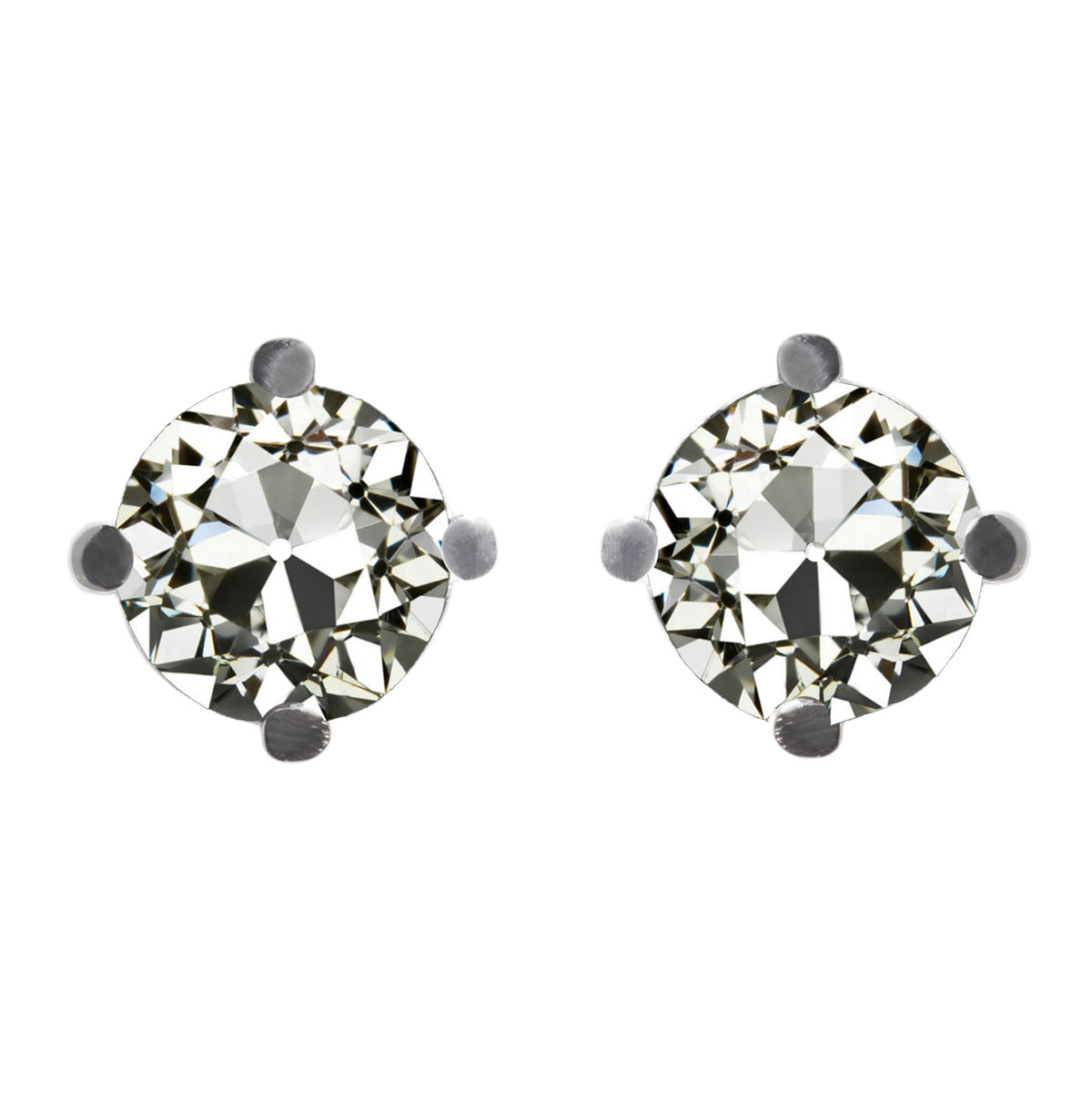 Solitaire Round Old Miner Diamond Stud Earrings 5 Carats 14K Gold