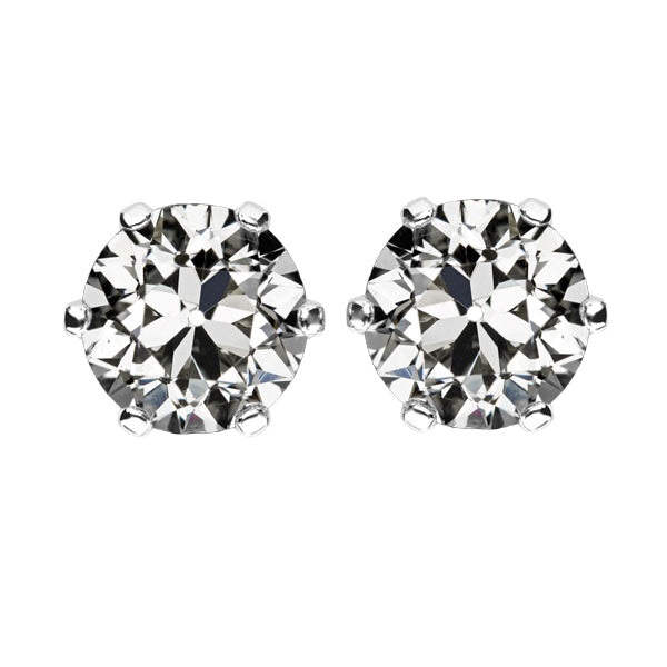 Solitaire Diamond Stud Earrings Round Old Miner 5 Carats 