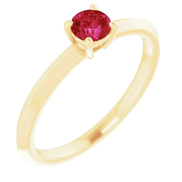 Lady’s White  Solitaire Ruby Ring  Yellow Gold