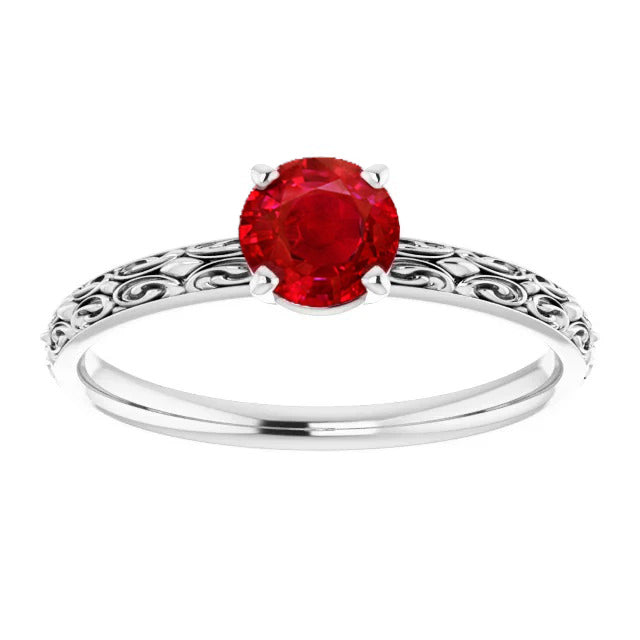 Solitaire Ruby Ladies  White Gold  Gemstone Ring
