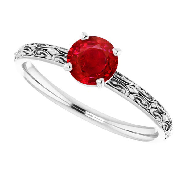 Gemstone Ring Solitaire Ruby Ring 1.50 Carats White Gold 14K