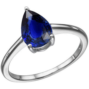 2 Carat Solitaire Sapphire Ring Pear Sri Lanka Ladies Jewelry