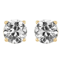 Solitaire Stud Earrings 8 Carats Round Old Miner Diamonds Yellow Gold