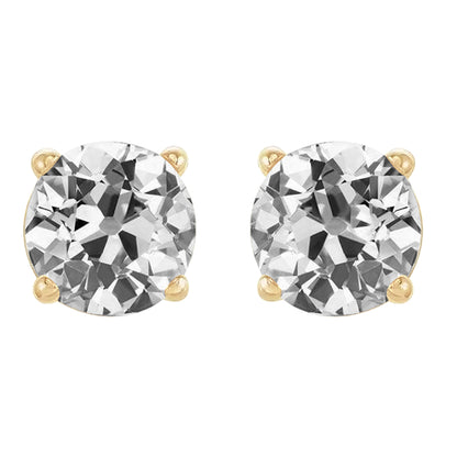 Solitaire Stud Earrings Old Miner Diamonds Yellow Gold