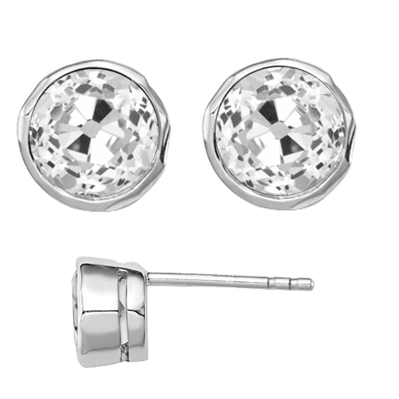 Solitaire Stud Earrings 4 Ct. Bezel Old Miner Diamond Gold