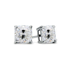 Solitaire Stud Earrings Cushion Old Miner Natural Earth Mined Diamonds 3 Carats Prong Set