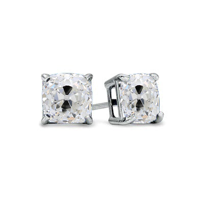 Solitaire Stud Earrings Cushion Old Miner Diamonds