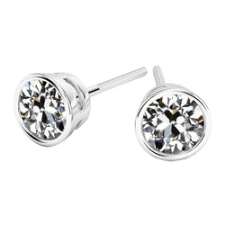 Solitaire Stud Earrings Old Mine Cut Real Diamonds Bezel 4 Carats