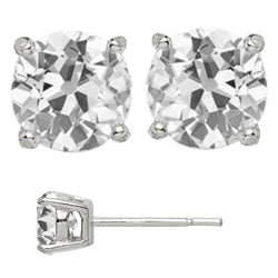 Solitaire Stud Earrings Round Old European Mined Natural Real Diamond ( Not Lab Grown ) 7 Ct