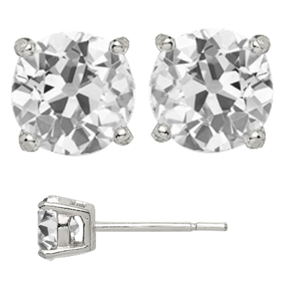 Solitaire Stud Earrings Round Old European Diamond 7 Ct  