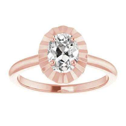 Solitaire Wedding Ring Oval Old Miner Diamond Women’s Jewelry
