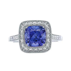 Solitaire With Accent 18 Ct Tanzanite With Natural Earth Mined Diamonds Ring White Gold