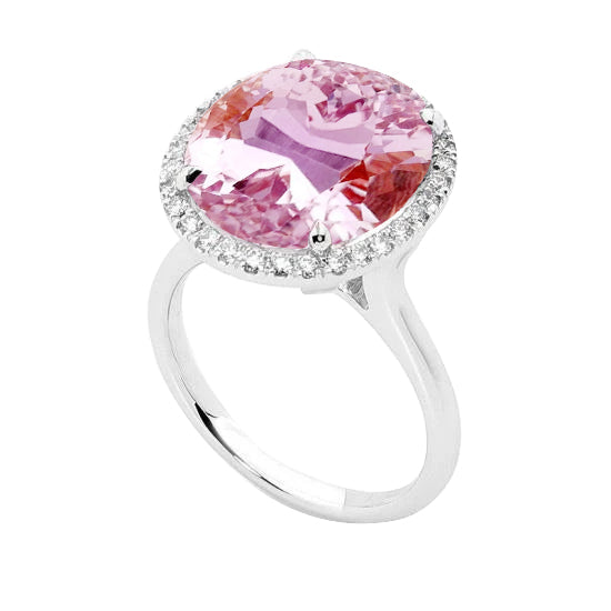 Women Solitaire With Accent  Kunzite With Diamonds Ring White Gold  