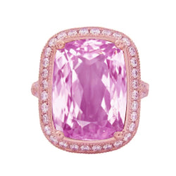 Solitaire With Accents 25.90 Ct. Kunzite And Natural Earth Mined Diamonds Ring Rose Gold