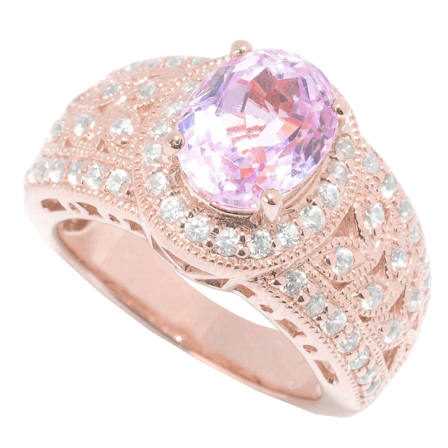 Solitaire With Accent Kunzite With Diamonds   Ring Rose Gold New High Quality