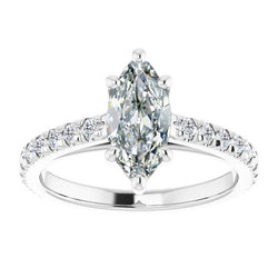 Solitaire With Accent Marquise Old Mine Cut Real Diamond Ring 2 Carats