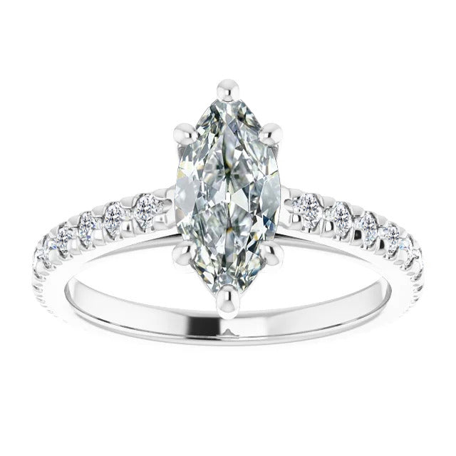 Solitaire With Accent Marquise Old Mine Cut Diamond Ring 2 Carats