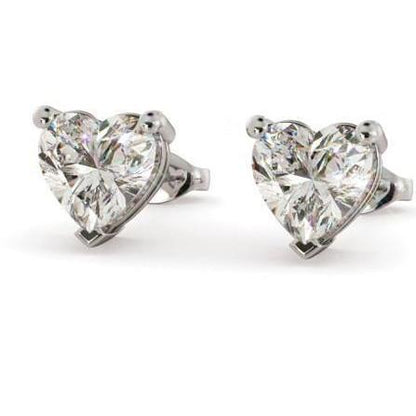 Solitaire Heart Shape 4.00 Ct. GIA Certified Lab Grown Diamonds Studs Earrings WG 14K