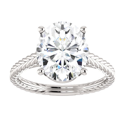 Solitaire Lab Grown Diamond Ring 4 Carats Rope Style Shank Women Jewelry