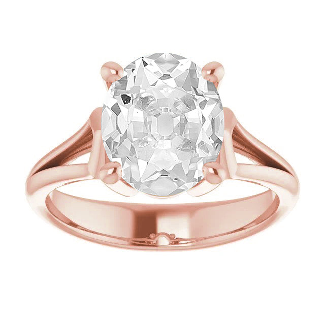 Solitaire Oval Old Cut Huge Lab Grown Diamond Ring Prong Set 8 Carats Split Shank