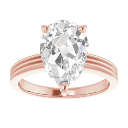 Solitaire Ring Pear Old Miner Big Lab Grown Diamond Prong Set 9 Carats Gold