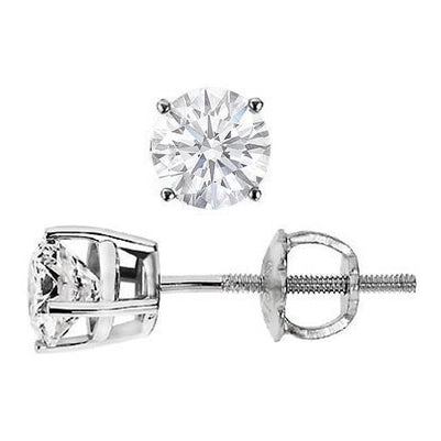 Solitaire Round GIA CERTIFIED Lab Grown Diamond Stud Earring 3 Carat Prong Set White Gold 14K