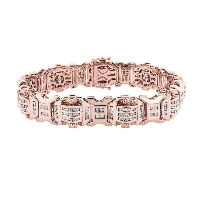 Sparkling 12 Carats Natural Earth Mined Diamonds Men's Bracelet Rose Gold 14K