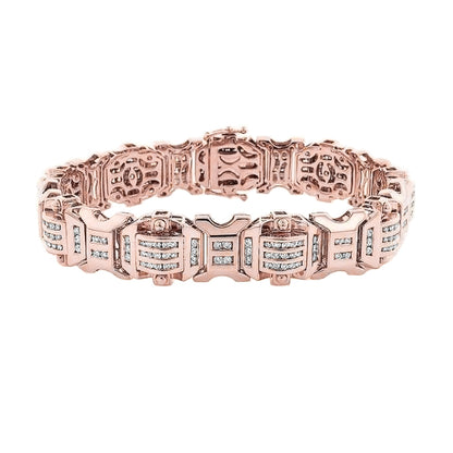 Sparkling 12 Carats Natural Earth Mined Diamonds Men's Bracelet Rose Gold 14K