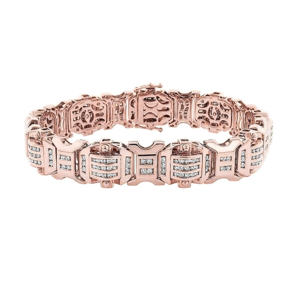 Sparkling 12 Carats Earth Mined Diamonds Men's Bracelet Rose Gold 14K