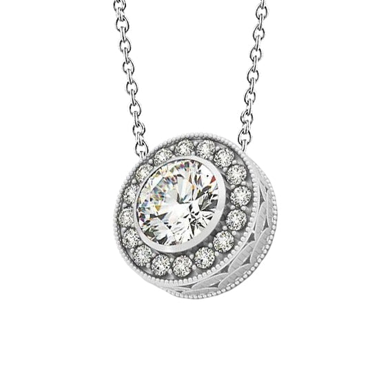 Round Diamond Milgrain Pendant Without Chain WG 14K