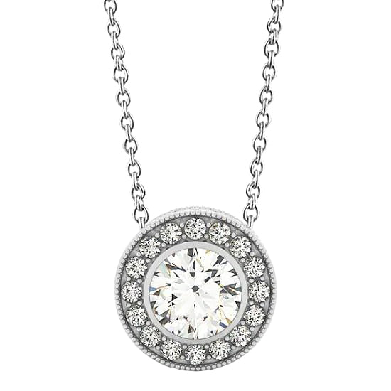 Sparkling 2.00 Ct. Round Diamond Milgrain Pendant Without Chain WG 14K