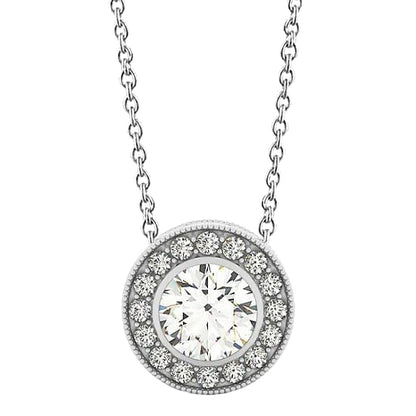 Sparkling 2.00 Ct. Round Diamond Milgrain Pendant Without Chain WG 14K