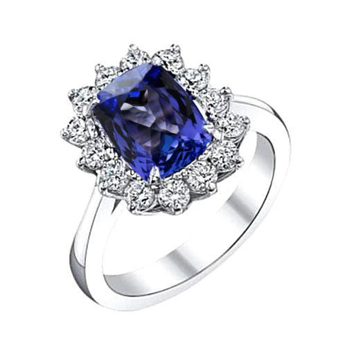 New Stylish Sparkling   Cushion Tanzanite Diamond Anniversary Ring  