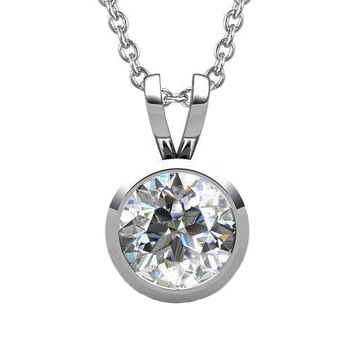 Sparkling Big Round Cut Natural Diamond Pendant 5 Carats Bezel Set Jewelry