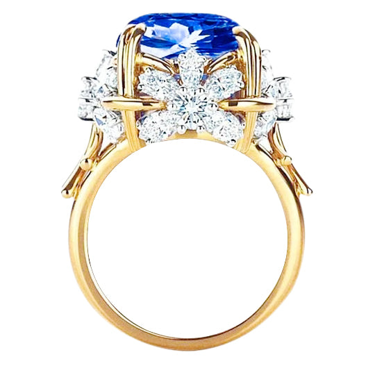 Sparkling Cushion Ceylon Sapphire Natural Earth Mined Diamond Ring 7.81 Ct Yellow Gold 14K
