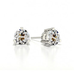 Sparkling Diamond Gold Earrings 2 Carats Round Old Miner White
