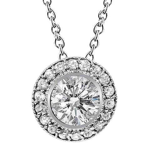 Sparkling Lab Grown Diamond Pendant Necklace 2.50 Ct. Milgrain Bezel Set WG 14K