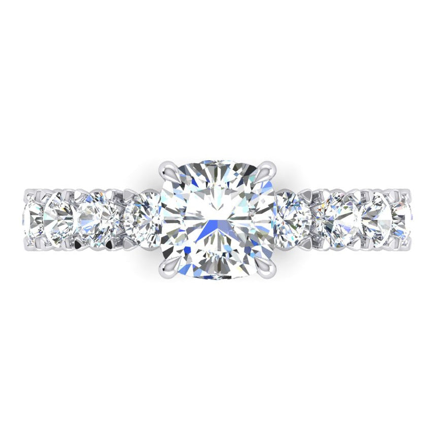 Cushion Cut Round Diamond Ring White Gold 14k