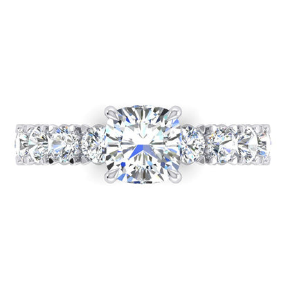 Cushion Cut Round Diamond Ring White Gold 14k