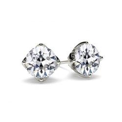 Sparkling Diamond Stud Earrings 3 Ct Old Round Cut White Gold