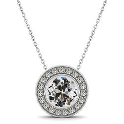 Sparkling Halo Real Diamond Pendant 3 Carats Round Old Miner