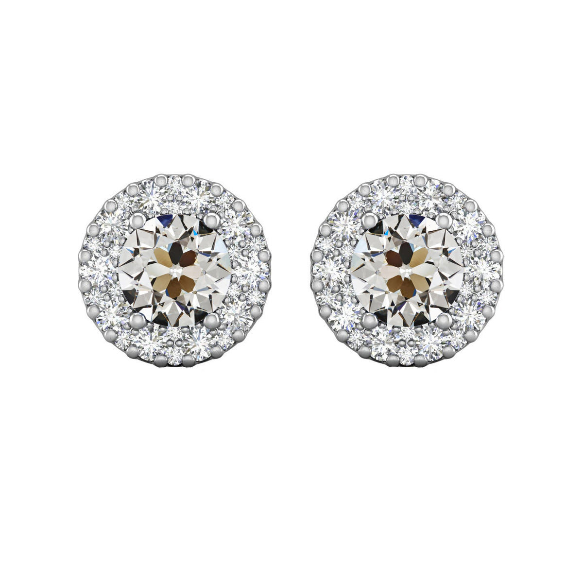 Sparkling Halo Stud Earrings 6 Ct Old Miner Diamond Gold